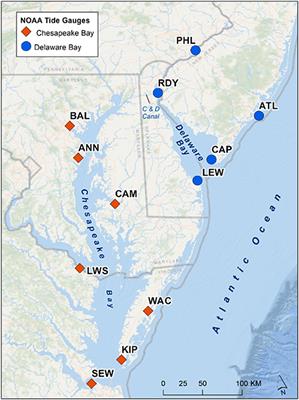 Estimation of Return Levels for Extreme Skew Surge Coastal Flooding Events in the Delaware and Chesapeake Bays for 1980–2019